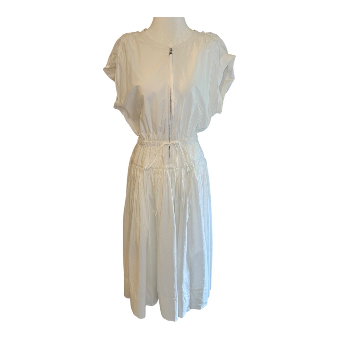 J. Crew White Dress Midi Zip Front Drawstring Waist Casual Size Small Nwt